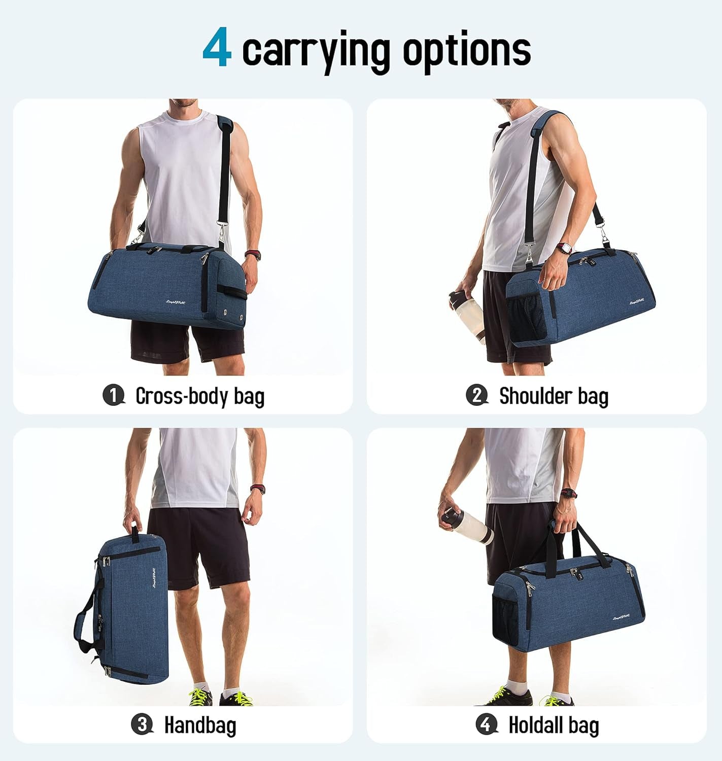 Small Gym Bag for Women, Travel Duffle Bags Anti-Theft Weekender Bag Lightweight Overnight Bag with Shoes Compartment & Wet Pocket(Blue)