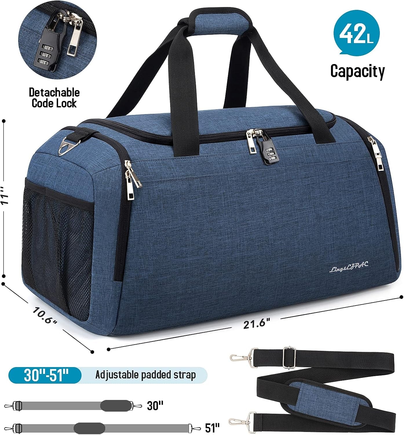 Small Gym Bag for Women, Travel Duffle Bags Anti-Theft Weekender Bag Lightweight Overnight Bag with Shoes Compartment & Wet Pocket(Blue)